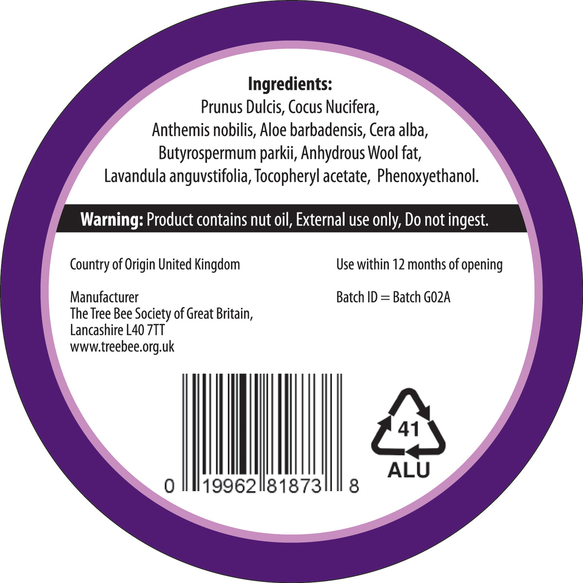 TreeBee 85ml-Handcrafted Lavender Beeswax Cream, Natural Hand Moisturiser, Organic Lavender Lotion