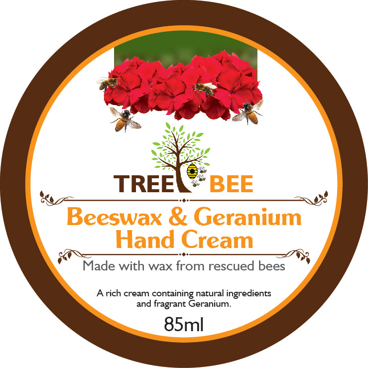 TreeBee 85ml Handcrafted Geranium Beeswax Cream, Natural Hand Moisturiser, Organic Lavender Lotion, UK Made, Handcrafted Gift