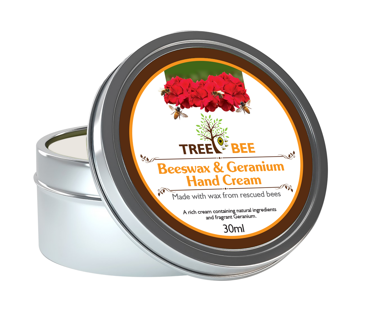 TreeBee 30ml-Premium Beeswax Hand Cream with Geranium Essential Oil, Luxury Moisturiser, Holistic Hand Care