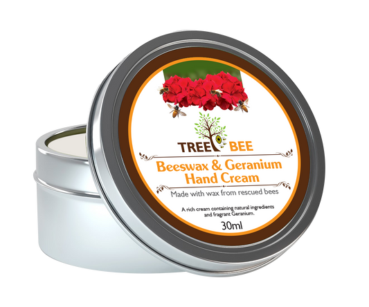 TreeBee 30ml-Premium Beeswax Hand Cream with Geranium Essential Oil, Luxury Moisturiser, Holistic Hand Care